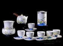 Набор посуды для чайной церемонии из 10 предметов # 23371 фарфор:  чайный пруд 240 мл гундаобэй 236 мл чайник 232 мл чайница 6 пиал с блюдцем 66 мл